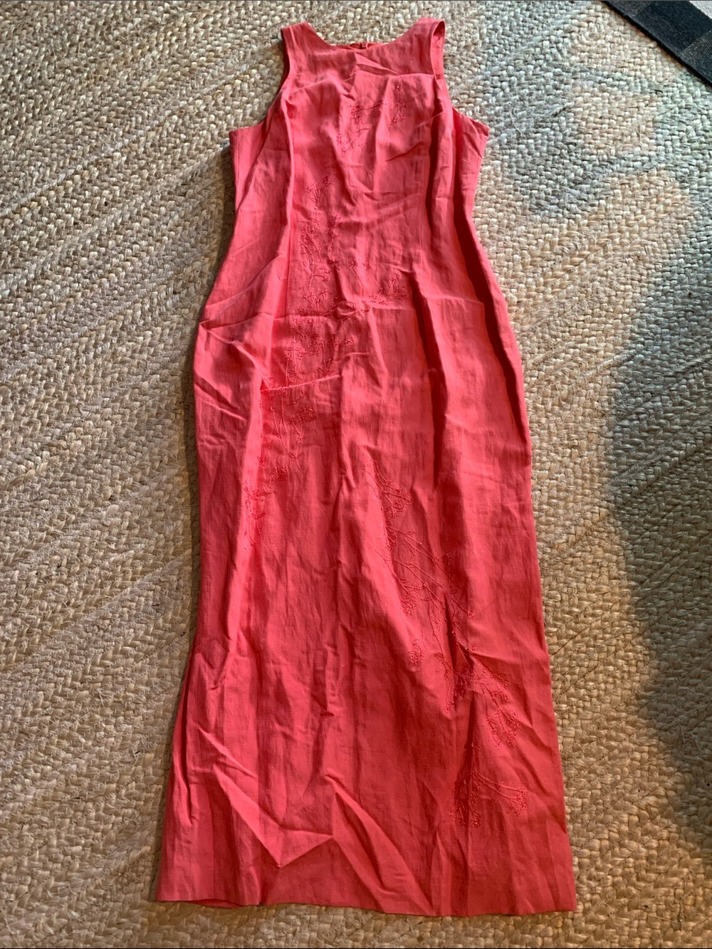 Like New Jones New York Coral Silk & Linen Sleeveless Maxi Dress